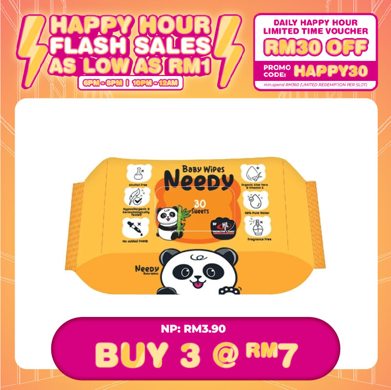 (HAPPY HOUR) NEEDY BABY WIPES FRAGRANCE FREE 30'S